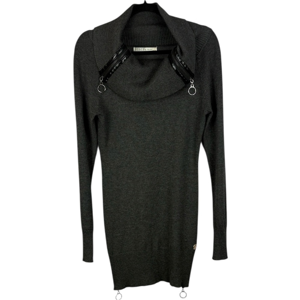 Coco & Tashi Charcoal Grey Zippered Cowl Neck Tunic Sweater - Size P/S